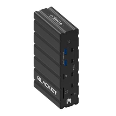 Imagem de Blackjet Estação de ancoragem RX-4 Raiden Thunderbolt 4 com 17 portas, Thunderbolt 4, USB-C, USB-A, Ethernet, HDMI, DisplayPort, áudio, leitores de cartão – preto, Thunderbolt Share, Mac Mini suporte