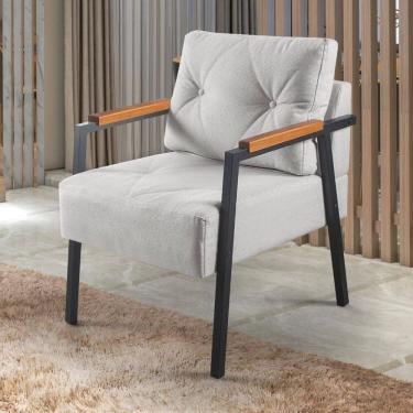 Imagem de Poltrona Decorativa Paris Linho Base em Aço Industrial Espresso Móveis Cinza