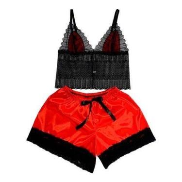 Imagem de Baby Doll Plus Size Renda Cetim Com Elastano Conjunto Lingerie Top Sho