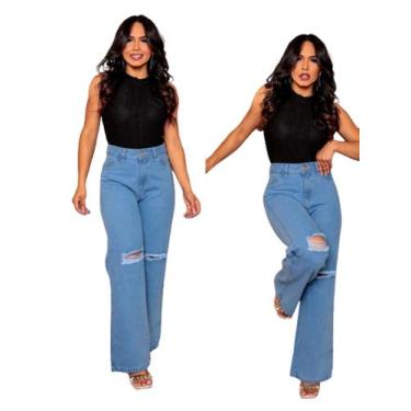 Imagem de Calça wide leg com rasgo no joelho pantalona feminina - donna de paula