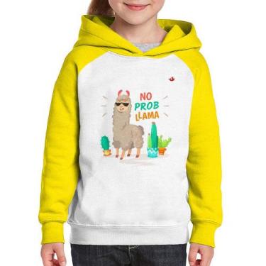 Imagem de Moletom Infantil No prob llama - Foca na Moda, Branco, Amarelo, 6