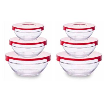 Imagem de 6un Tigela Vidro com tampa 3 tamanhos pote vasilha - CLINK