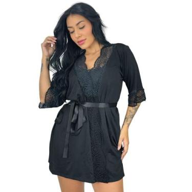 Imagem de Robe Roupão Luxo Kimono Feminino Mary  040 - La Belle Celly, Preto, G 
