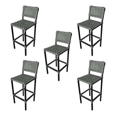 Imagem de Kit 5 Banquetas França Aluminio com Corda Naútica Grafite  - ATHENAS, 