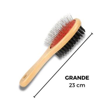Imagem de Escova Dupla Face Remove Pelos Pet Cães e Gatos Madeira G - The Pets B