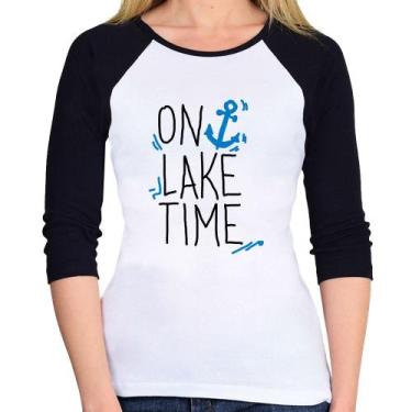 Imagem de Baby Look Raglan On Lake Time Manga 3/4 - Foca na Moda, Branco, Preto,