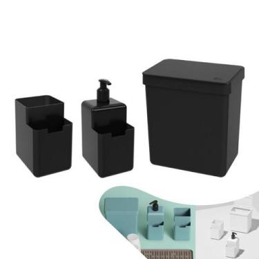 Imagem de Kit 3 Pçs Cozinha Lixeira 2,5L Dispenser Detergente Líquido Organizado
