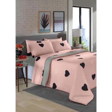 Imagem de Jogo de Cama Queen Rosa Coração Preto 4 Peças Romance - Teka