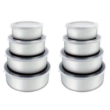 Imagem de Jogo Conjunto Tigelas Aço Inox 8 Peças Potes Bowl C/ Tampa - Clink