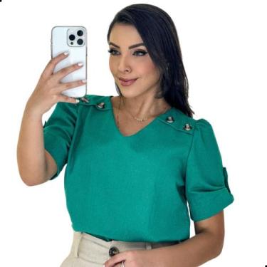Imagem de Blusa Feminina Evangélica Social Linho Gola V Com Botões - LOOK MODAS 