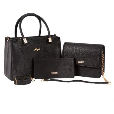 Imagem de Kit Bolsa Tote lorena + Bolsa corrente e Carteira - Aryel, Preto