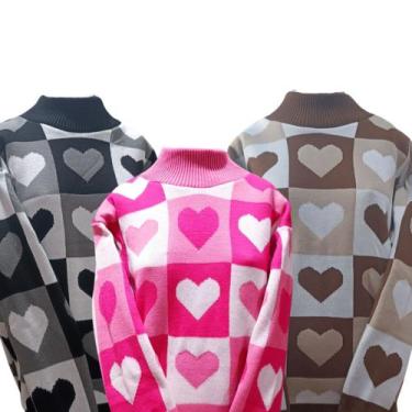 Imagem de Blusa feminina corações  Tricô inverno frio malha - Sagradin Tricot, R