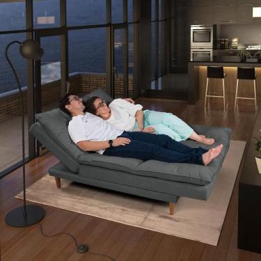 Imagem de Sofá Cama Vancouver com Banqueta Suede - Casa Imperial, Cinza 380