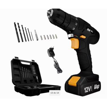 Imagem de Parafusadeira e Furadeira Wap BPF 12K3 Black a Bateria Li-Ion 12V Carregador com Maleta e Kit de 13 Acessórios - Bivolt