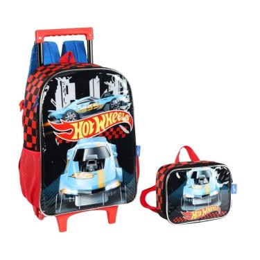 Imagem de Kit Escolar Mochila De Rodinhas E Lancheira Hot Wheels-Preto