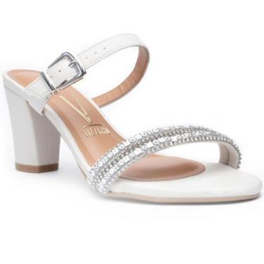 Imagem de Tamanco Vizzano Fivela Strass Salto Grosso Feminino - Branco, 36