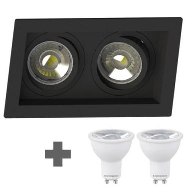 Imagem de Spot Duplo Embutir Quadrado Recuado Mr16 Preto + Led Save Energy 4,8w 