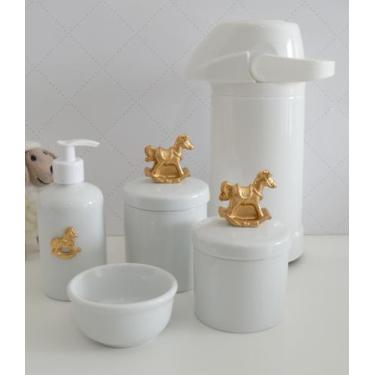 Imagem de kit Higiene Bebê K021 Potes Cotonete Coroa Dourado Algodão Limpeza Por