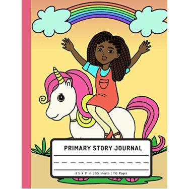 Imagem de Primary Story Journal: Little Black Brown African American Girl With Natural Hair (Beautiful Unicorn & Colorful Rainbow): Dotted Midline and Picture Space: Grade K-2 Composition Notebook