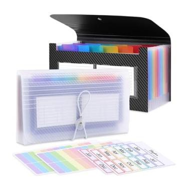 Imagem de SKYDUE Organizador de cupons de recibos, 2 pacotes com 13 bolsos, organizador pequeno de arquivos sanfonados, mini pasta de arquivos expansível para pequenas empresas, 25 x 14 cm