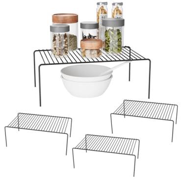 Imagem de DPZM Conjunto de 4 prateleiras de armazenamento de armário preto médio (33 x 24 cm), organizador e armazenamento de balcão de cozinha de arame de metal à prova de ferrugem, organização de especiarias