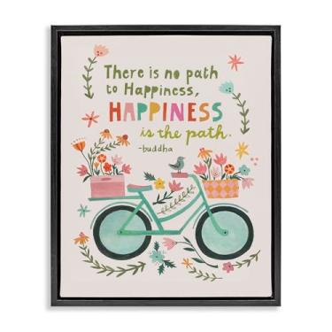 Imagem de Stupell Industries Happiness Is The Path Framed Floater Canvas Wall Art Design por Irene Chan, moldura flutuante preta, 43 x 53 cm