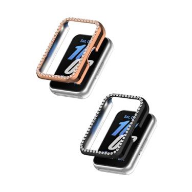 Imagem de Compatível com Samsung Galaxy Fit3 Bling Diamond Case PC Bumper Capes, Mulheres Meninas Cristal Brilhante Strass Capas Acessórios para Smartwatch (Preto + Ouro Rosa)