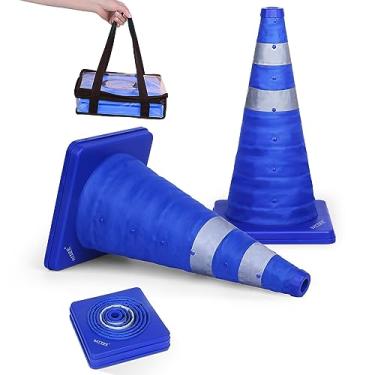Imagem de BATTIFE [2 Unidades] Cones de Trânsito Dobráveis de 18", Cones de Segurança, Cones Pop-Up com Colar Refletivo, para Prática de Direção, Estacionamento Na Estrada (Azul)