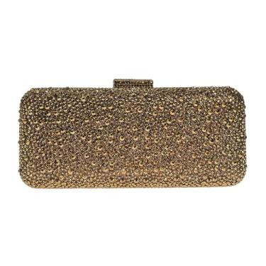 Imagem de Bolsa feminina longa com strass para noite, formal, festa de reunião de cristal, bolsa clutch para noivas, Bronze dourado, L8.26 x H3.54 x W1.97 inches