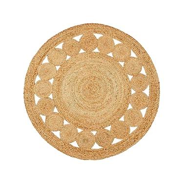 Imagem de RIANGI Tapete de juta trançado à mão – redondo de 9,5 m – Tapetes reversíveis para sala de estar, quarto, sala de jantar, cozinha – Tapetes decorativos naturais para área de entrada Boho – Tapete