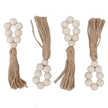 Imagem de Conjunto de Anéis de Guardanapo de Contas de Madeira, 6 Suportes de Borla, Guirlanda Rústica, Decoração de Mesa para Pendurar na Parede de Fazenda, para Casamentos