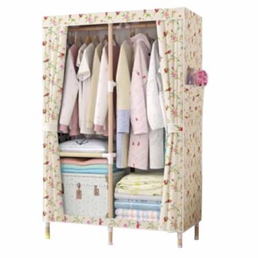 Imagem de Guarda-roupa Armário de guarda-roupa resistente dobrável grosso madeira maciça montado oxford pano único tecido dormitório aluguel pano guarda-roupa armário