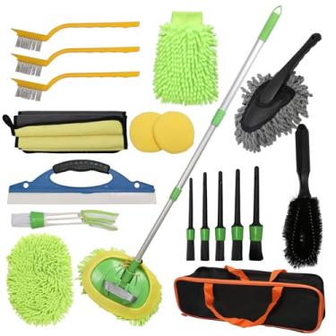 Imagem de Kit de detalhes de carro kit de limpeza de carro com alça longa kit de escova de lavagem de carro microfibra escova de pneu de roda de carro para lavar carros, caminhões, trailers, SUV