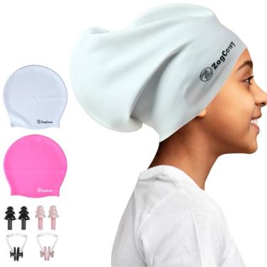 Imagem de Touca de natação infantil extra grande para tranças e dreadlocks, silicone à prova d'água, touca de natação para manter o cabelo seco para crianças, crianças, jovens, meninas, banheira, piscina,