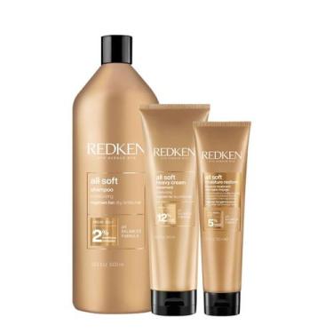 Imagem de Kit Redken All Soft Shampoo Litro Máscara e Leave-in (3 produtos)