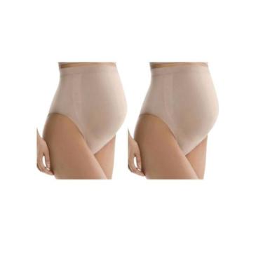 Imagem de Kit C/ 2 Calcinhas Gestante Sem Costura Loba Lupo Tamanho:PCor:BegeNat