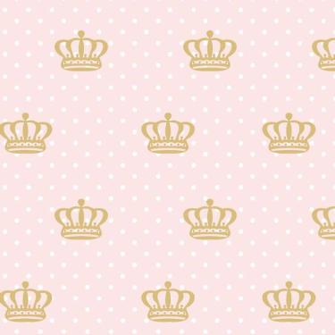 Imagem de Papel De Parede Rosa Com Coroa E Circulos Branco Autocolante
