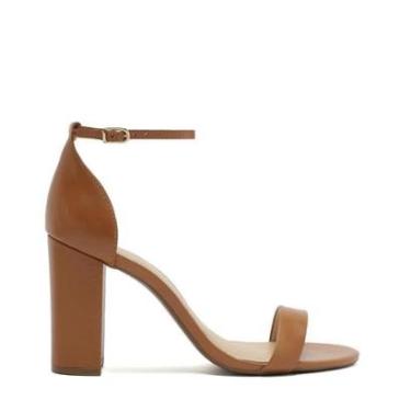 Imagem de Sandália Arezzo Couro Salto Alto Bloco Isabelli Marrom-Feminino