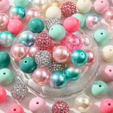 Imagem de BERMRO Contas de 20 mm para canetas, contas de strass, 80 peças, contas de chiclete mistas, contas de resina de cristal mistas, contas grandes de pérolas de strass para corrente de telefone faça você