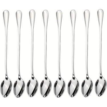 Imagem de Colher de chá gelado de mão longa, colheres de coquetel, colheres de café de aço inoxidável, colher de sorvete conjunto de 8