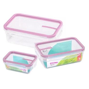 Imagem de Conjunto 3 Potes Herméticos Travas 330ml 1,24L e 2,5L Rosa - Sanremo