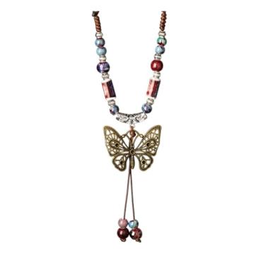 Imagem de Colar de borboleta boêmio vintage, corda trançada, contas de cerâmica, boêmio, étnico, hippie, borboleta para mulheres, joias, Cerâmica, Sem Pedra Preciosa