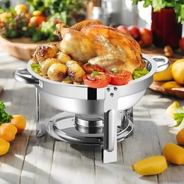 Imagem de Conjunto de buffet de prato de fricção 1 pacote: Chafer redondo de aço inoxidável de 5 litros para catering, conjunto de buffet de pratos redondos com tampas conjuntos de aquecedores de buffet para