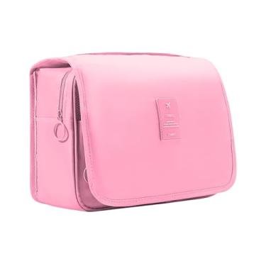 Imagem de Necessaire Unissex Organizadora Portátil para Viagem e Uso Diário, Bolsos Internos, Fecho com Zíper, com Gancho para Pendurar, Várias Divisórias, Material Premium Resistente à Água (Rosa)