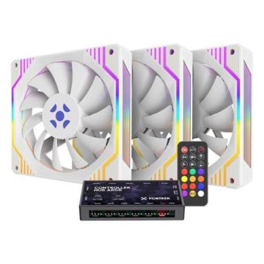 Imagem de Kit 3 Cooler Fan Fortrek Frosty ARGB C/Controladora 120mm Branco
