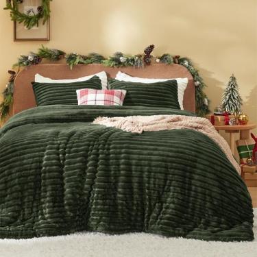 Imagem de Conjunto de edredom Bedsure Fluffy Queen Olive Green 3 peças