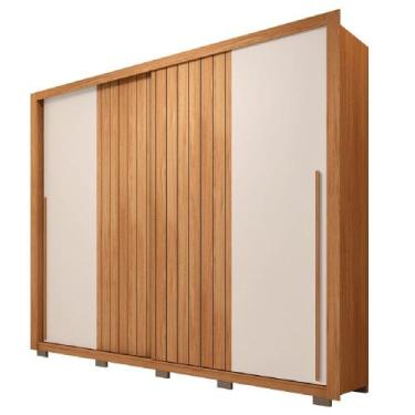 Imagem de Guarda Roupa Casal 2 Portas de Correr Ripado 245cm Moviment Freijó/Off