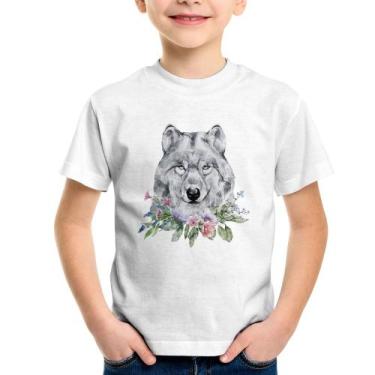 Imagem de Camiseta Infantil Lobo e Flores - Foca na Moda, Branco, 4