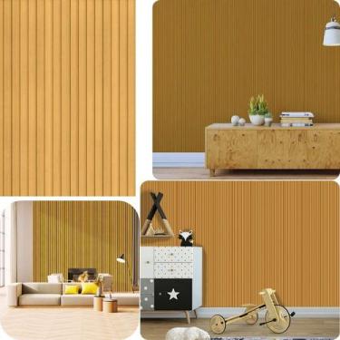 Imagem de Kit Papel de Parede Adesivo Ripado de Madeira Claro Marrom 10m x 90cm 