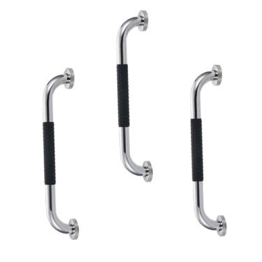 Imagem de Barra de Apoio Inox 30cm Suporte Antiderrapante Banheiro Box Kit 3 unidades Casa Escada Criança Idoso Gestante Cadeirante Proteçao Segurança Acessibilidade